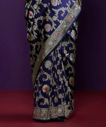 Handloom_Royal_Blue_Pure_Chanderi_Silk_Saree_With_Gold_And_Silver_Zari_Bird_Motif_WeaverStory_04