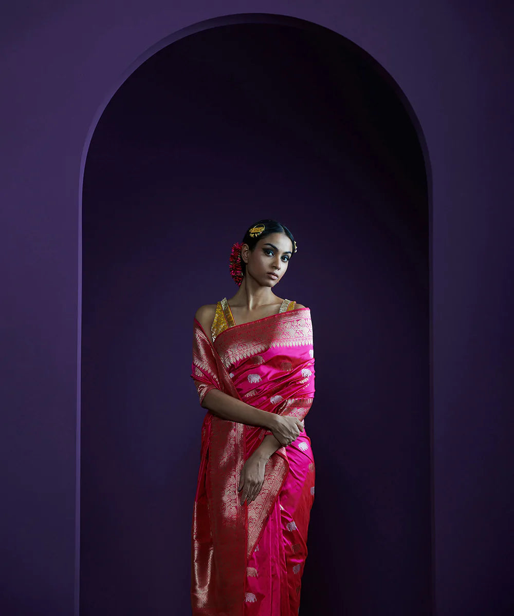 Handloom_Rust_Pure_Chanderi_Silk_Saree_With_Pomegranate_Motifs_WeaverStory_01