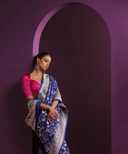 Handloom_Dark_Blue_Pure_Katan_Silk_Banarasi_Saree_With_Cutwork_Weave_WeaverStory_01