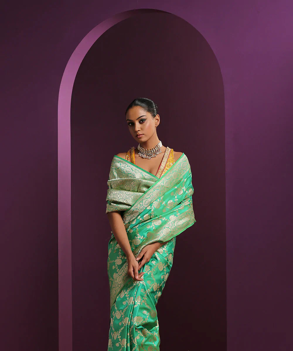 Handloom_Seafoam_Green_Pure_Katan_Silk_Banarasi_Saree_With_Jangla_Design_WeaverStory_01