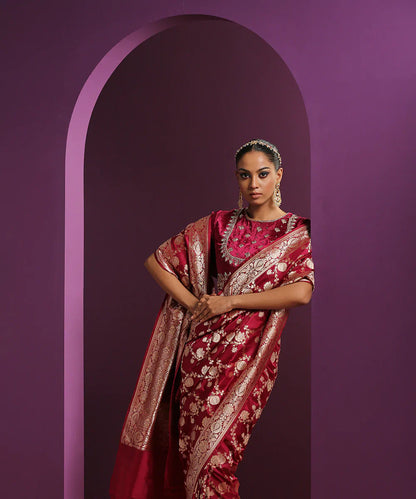 Raspberry_Handloom_Pure_Katan_Silk_Banarasi_Saree_With_Cutwork_Weave_WeaverStory_01