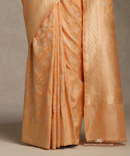 Orange_Peach_Handloom_Katan_Silk_Floral_Sona_Rupa_Cutwork_Jaal_Banarasi_Saree_WeaverStory_04