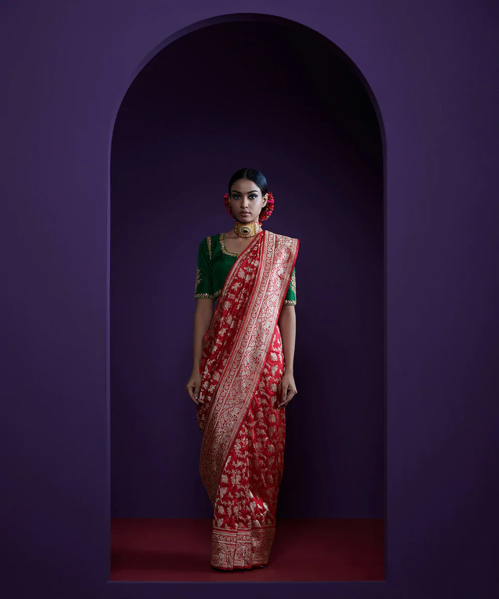 Handloom_Green_Pure_Chanderi_Silk_Saree_With_Nakshi_Border_WeaverStory_02