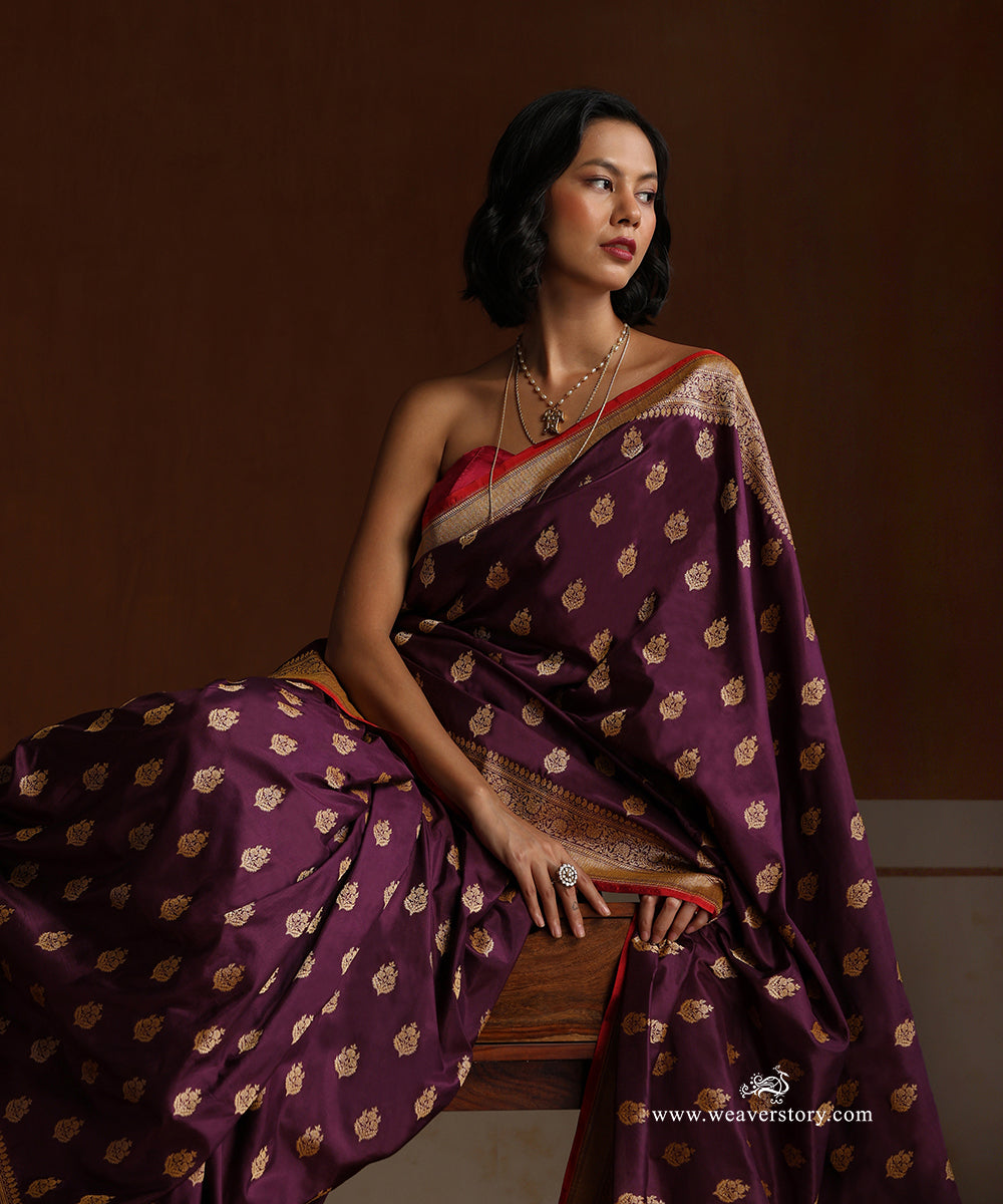 Dark_Purple_Handloom_Pure_Katan_Silk_Banarasi_Saree_With_Cutwork_Booti_WeaverStory_01
