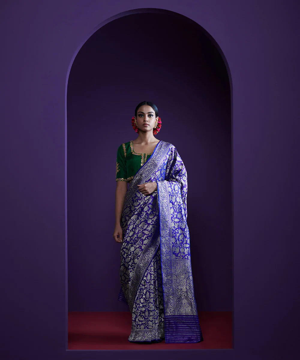 Rani_Pink_Handloom_Pure_Chanderi_Silk_Saree_With_Nakshi_Border_And_Gulab_Booti_WeaverStory_02