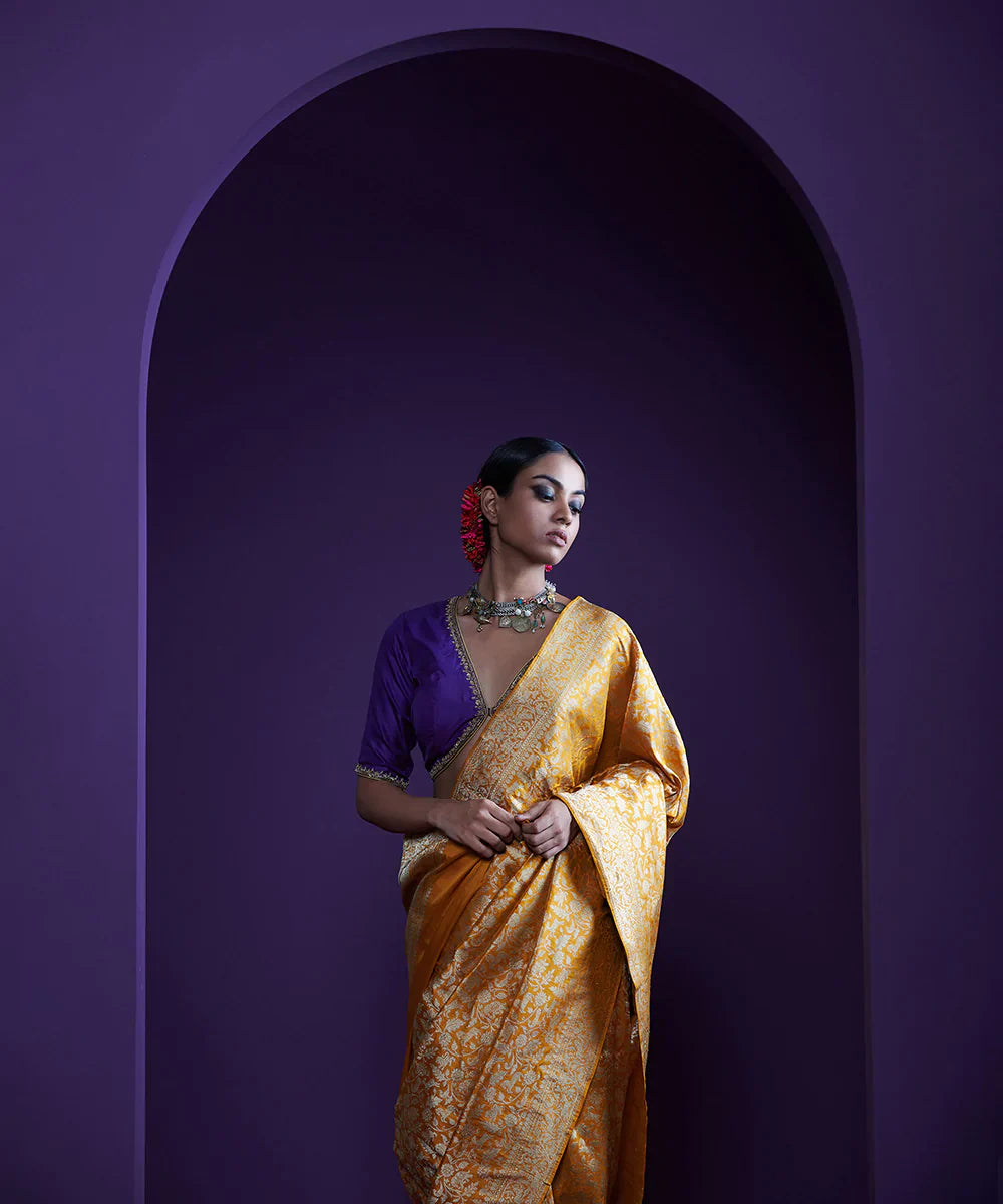 Mustard_Yellow_Handloom_Pure_Chanderi_Silk_Saree_With_Zari_Jaal_WeaverStory_01