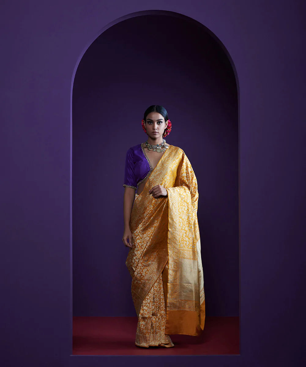 Mustard_Yellow_Handloom_Pure_Chanderi_Silk_Saree_With_Zari_Jaal_WeaverStory_02