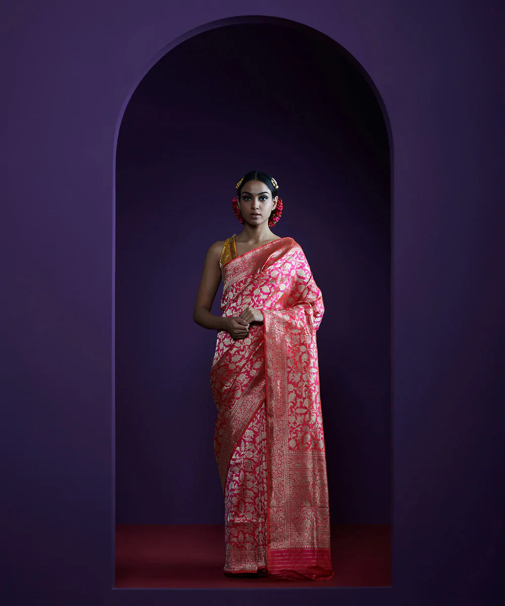 Red_Pure_Silk_Handloom_Pure_Chanderi_Silk_Saree_With_Mashroo_Border_And_Floral_Motifs_WeaverStory_02