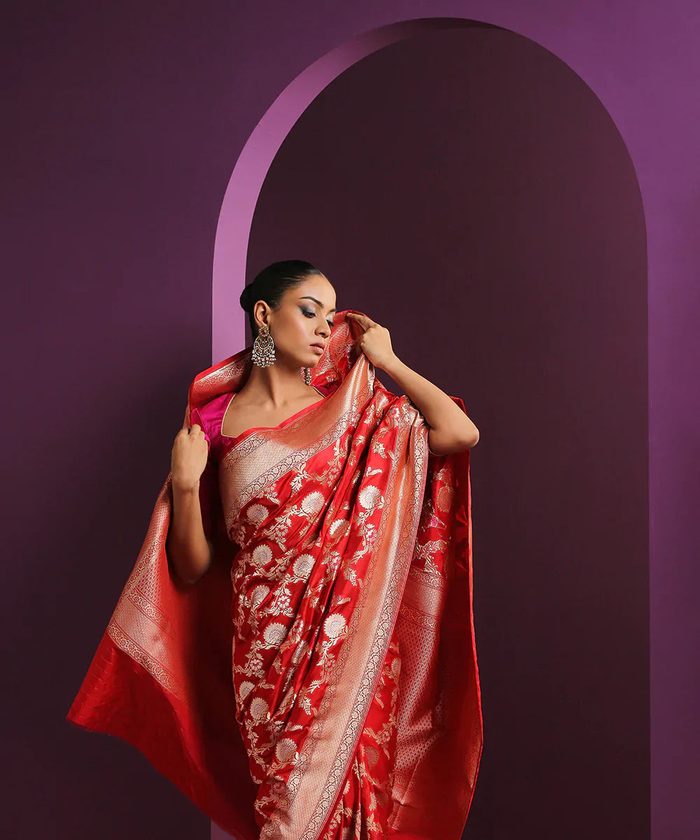 Handloom_Red_Pure_Katan_Silk_Banarasi_Saree_With_Meenakari_WeaverStory_01