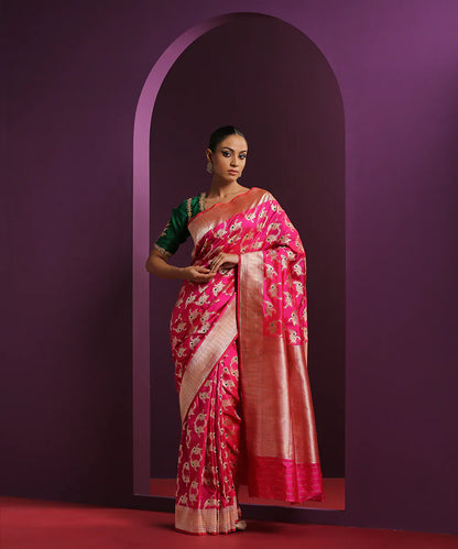 Hot_Pink_Handloom_Pure_Katan_Silk_Banarasi_Saree_WIth_Meena_WeaverStory_02