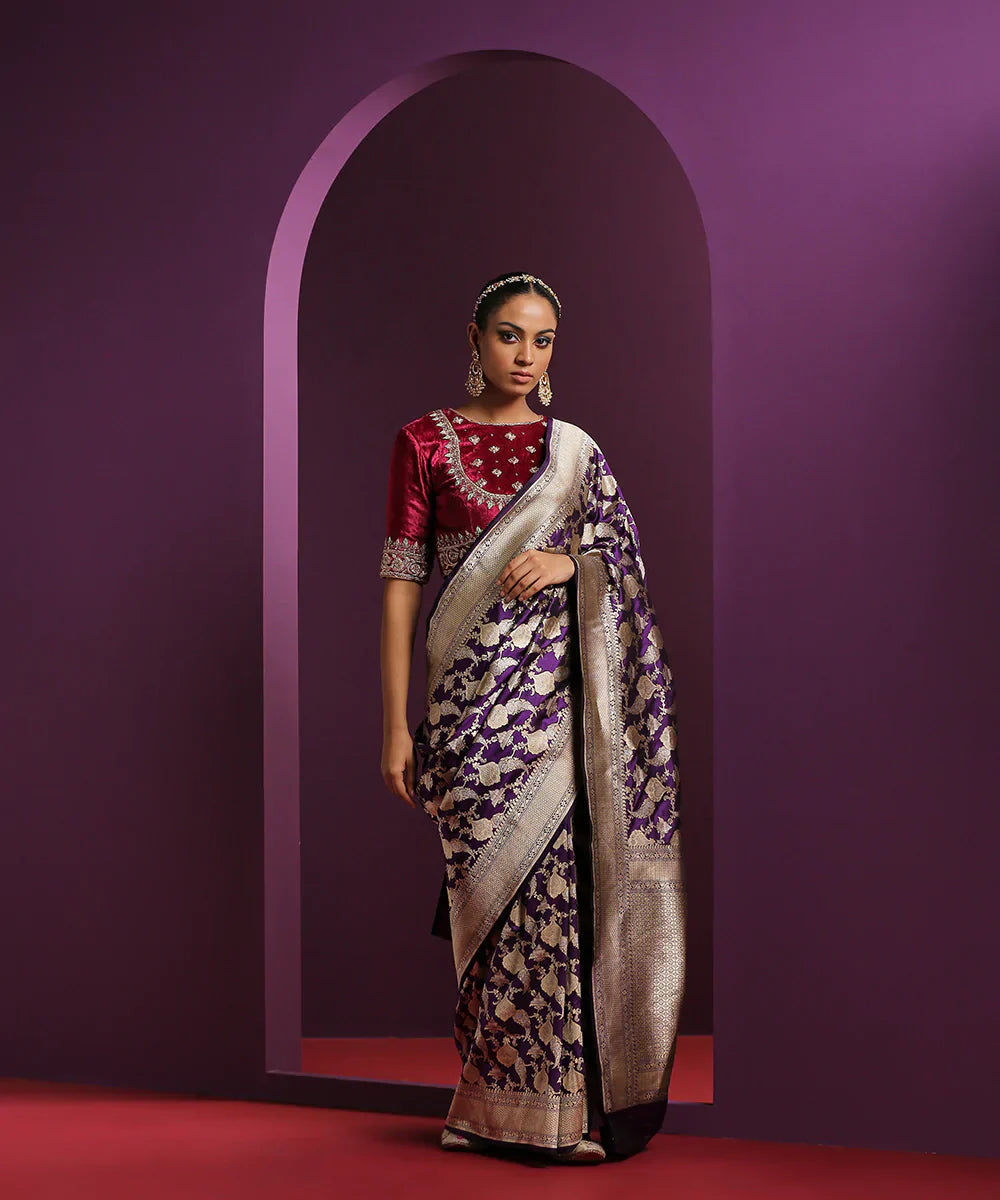 Purple_Handloom_Pure_Katan_Silk_Banarasi_Saree_With_Sona_Rupa_Jaal_WeaverStory_02