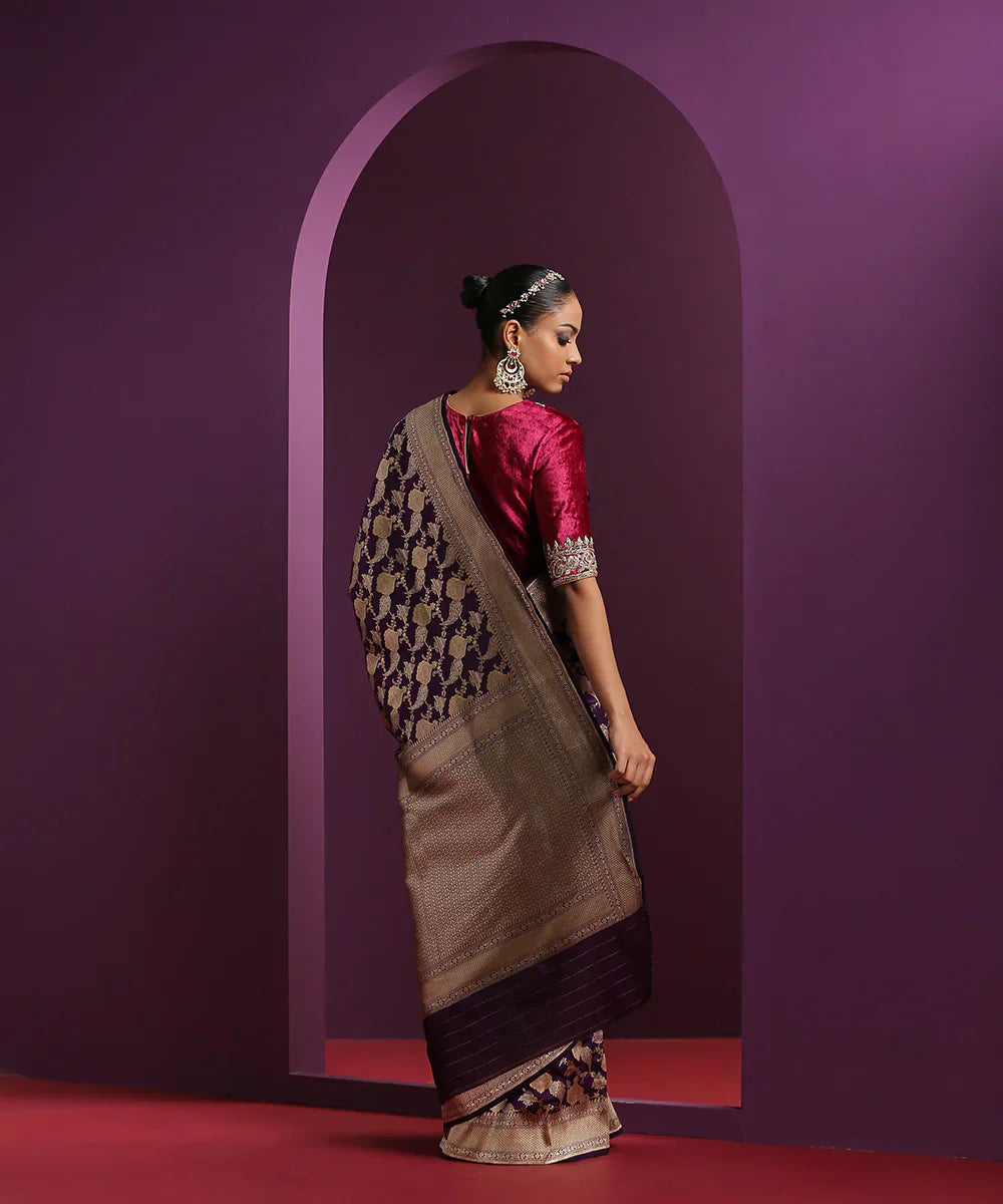 Purple_Handloom_Pure_Katan_Silk_Banarasi_Saree_With_Sona_Rupa_Jaal_WeaverStory_03