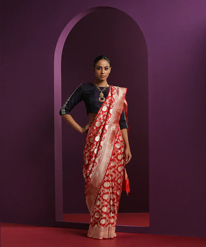 Handloom_Red_Pure_Katan_Silk_Banarasi_Saree_With_Sona_Rupa_Jaal_WeaverStory_02