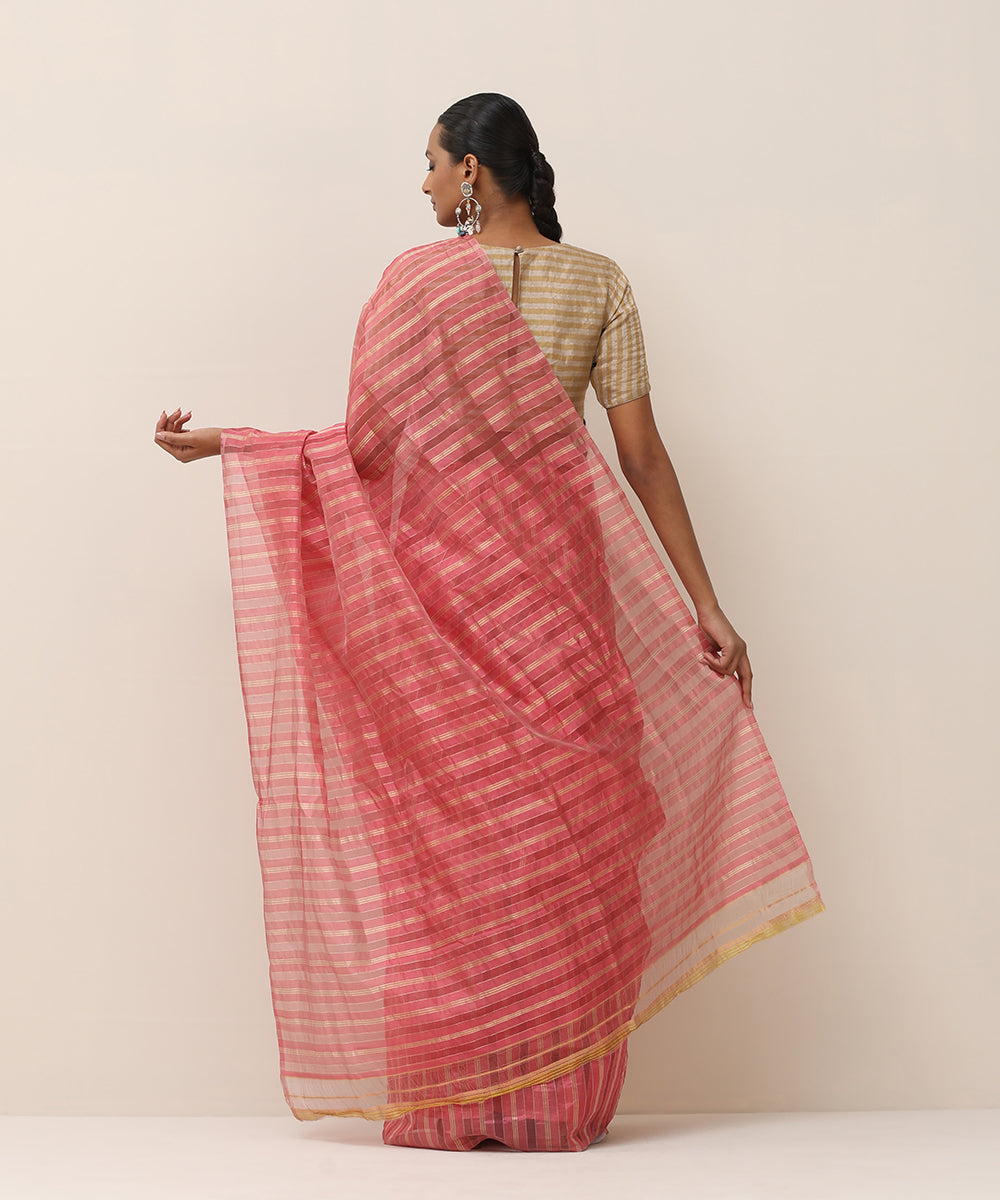 Pink_And_Gold_Handloom_Pure_Chanderi_Saree_With_Overall_Stripes_WeaverStory_03