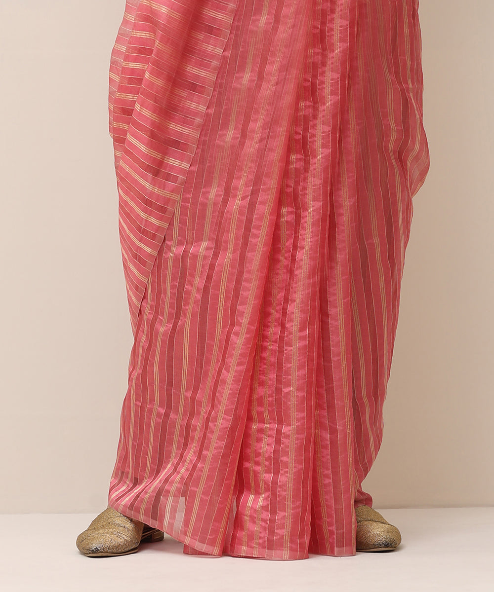 Pink_And_Gold_Handloom_Pure_Chanderi_Saree_With_Overall_Stripes_WeaverStory_04