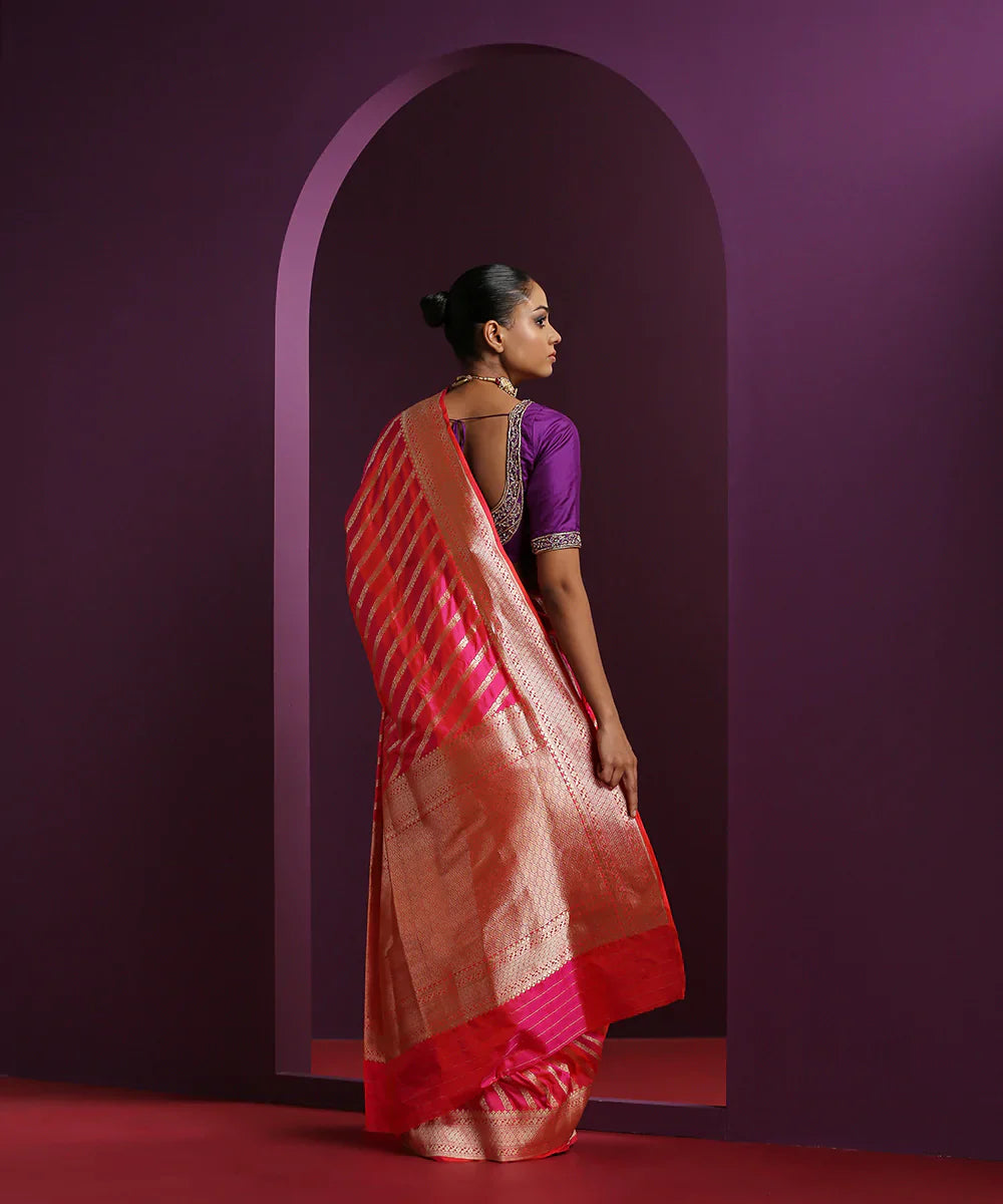 Handloom_Hot_Pink_Pure_Katan_Silk_Banarasi_Saree_With_Diagonal_Zari_Bel_WeaverStory_03