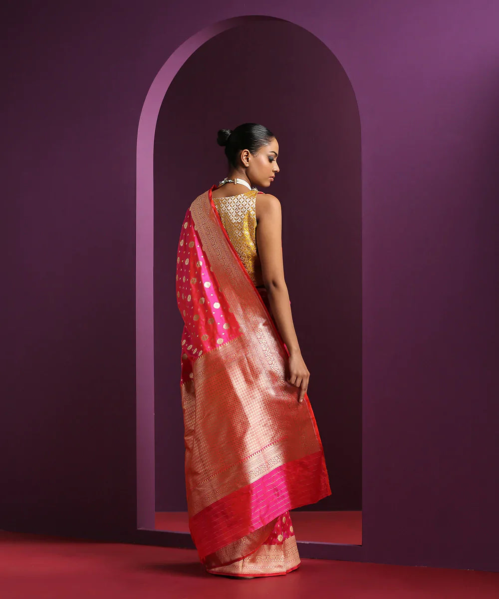 Hot_Pink_Handloom_Pure_Katan_Silk_Banarasi_Saree_With_Traditional_Booti_WeaverStory_03