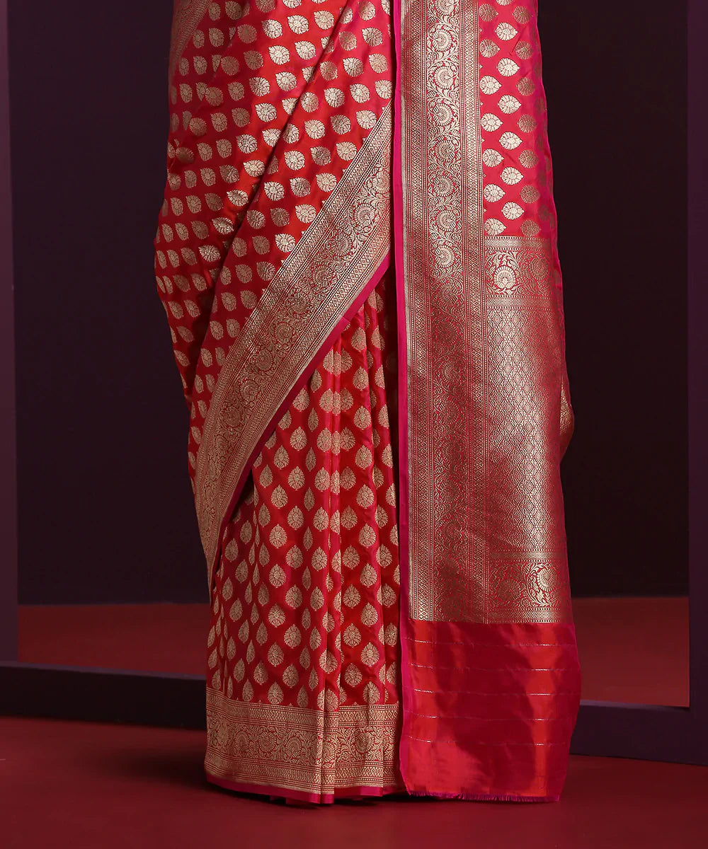 Hot_Pink_Handloom_Pure_Katan_Silk_Banarasi_Saree_With_Mughal_Booti_WeaverStory_04