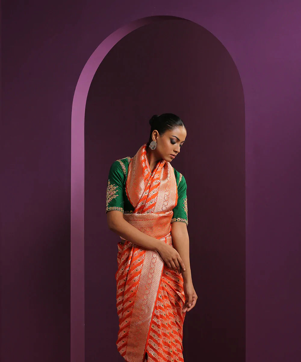 Orange_Handloom_Pure_Katan_Silk_Banarasi_Saree_With_Meenakari_WeaverStory_01