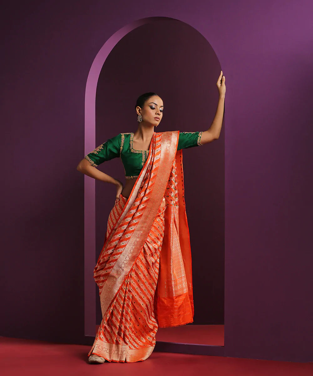 Orange_Handloom_Pure_Katan_Silk_Banarasi_Saree_With_Meenakari_WeaverStory_02