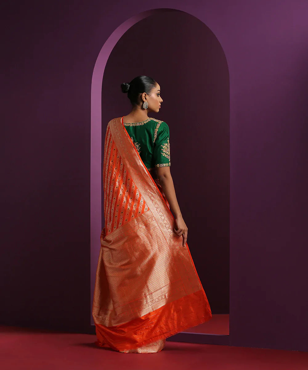 Orange_Handloom_Pure_Katan_Silk_Banarasi_Saree_With_Meenakari_WeaverStory_03