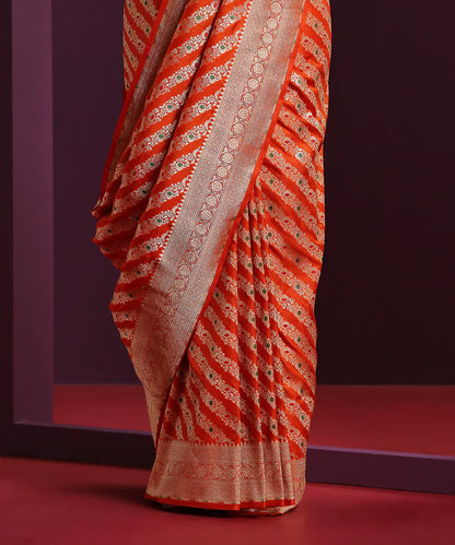 Orange_Handloom_Pure_Katan_Silk_Banarasi_Saree_With_Meenakari_WeaverStory_04