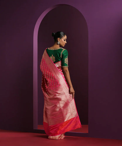 Handloom_Pink_Pure_Katan_Silk_Banarasi_Saree_With_Diagonal_Bel_WeaverStory_03