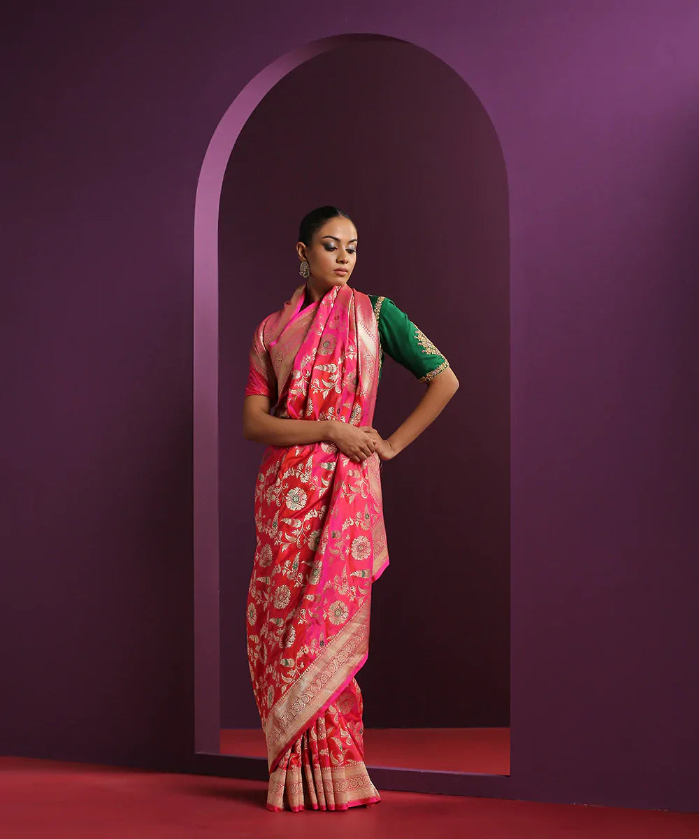 Handloom_Hot_Pink_Pure_Katan_Silk_Banarasi_Saree_With_Meenakari_WeaverStory_02