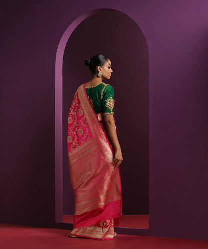 Handloom_Hot_Pink_Pure_Katan_Silk_Banarasi_Saree_With_Meenakari_WeaverStory_03