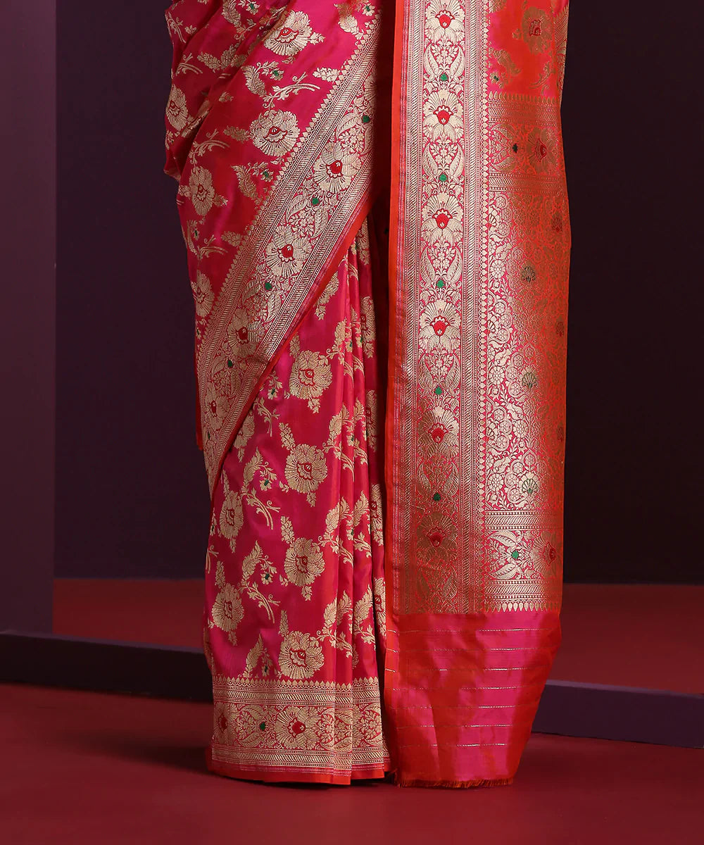 Handloom_Pink_Dual_Tone_Pure_Katan_Silk_Banarasi_Saree_With_Sunflower_Motifs_WeaverStory_04