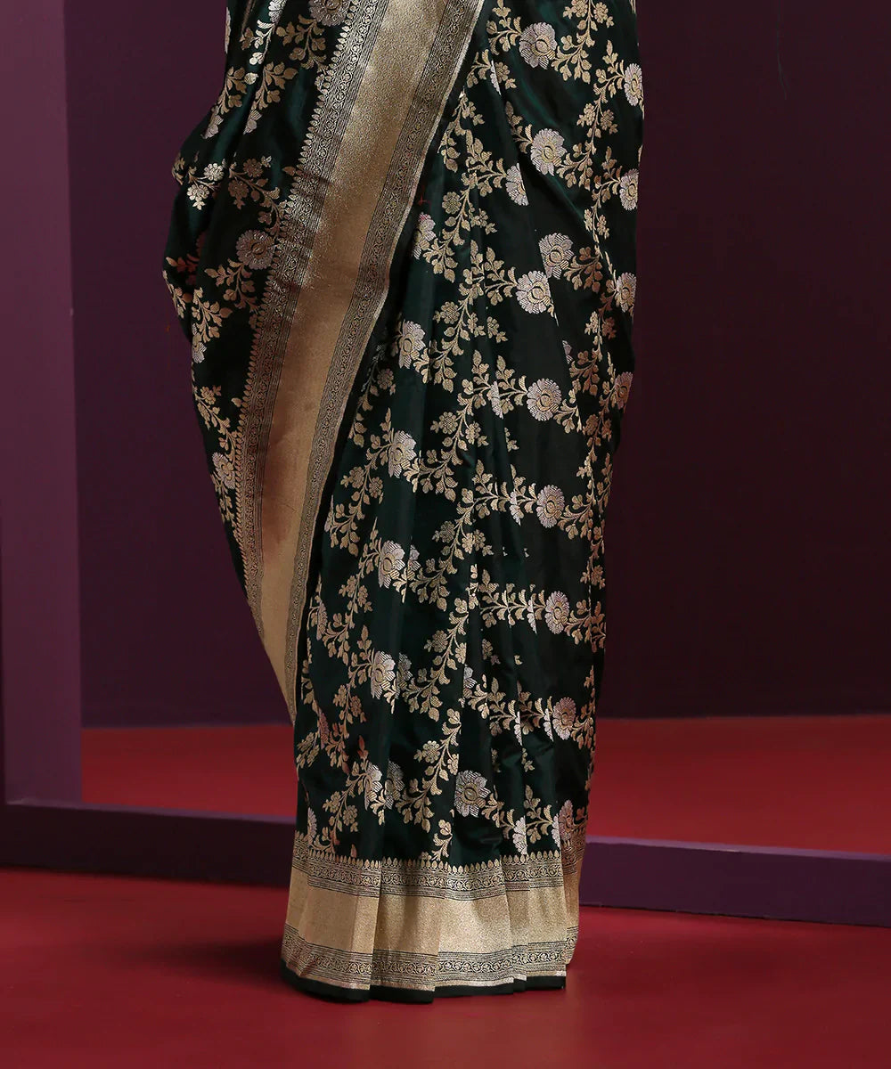 Bottle_Green_Handloom_Pure_Katan_Silk_Banarasi_Saree_With_Gold_And_Silver_Zari_Jaal_WeaverStory_04