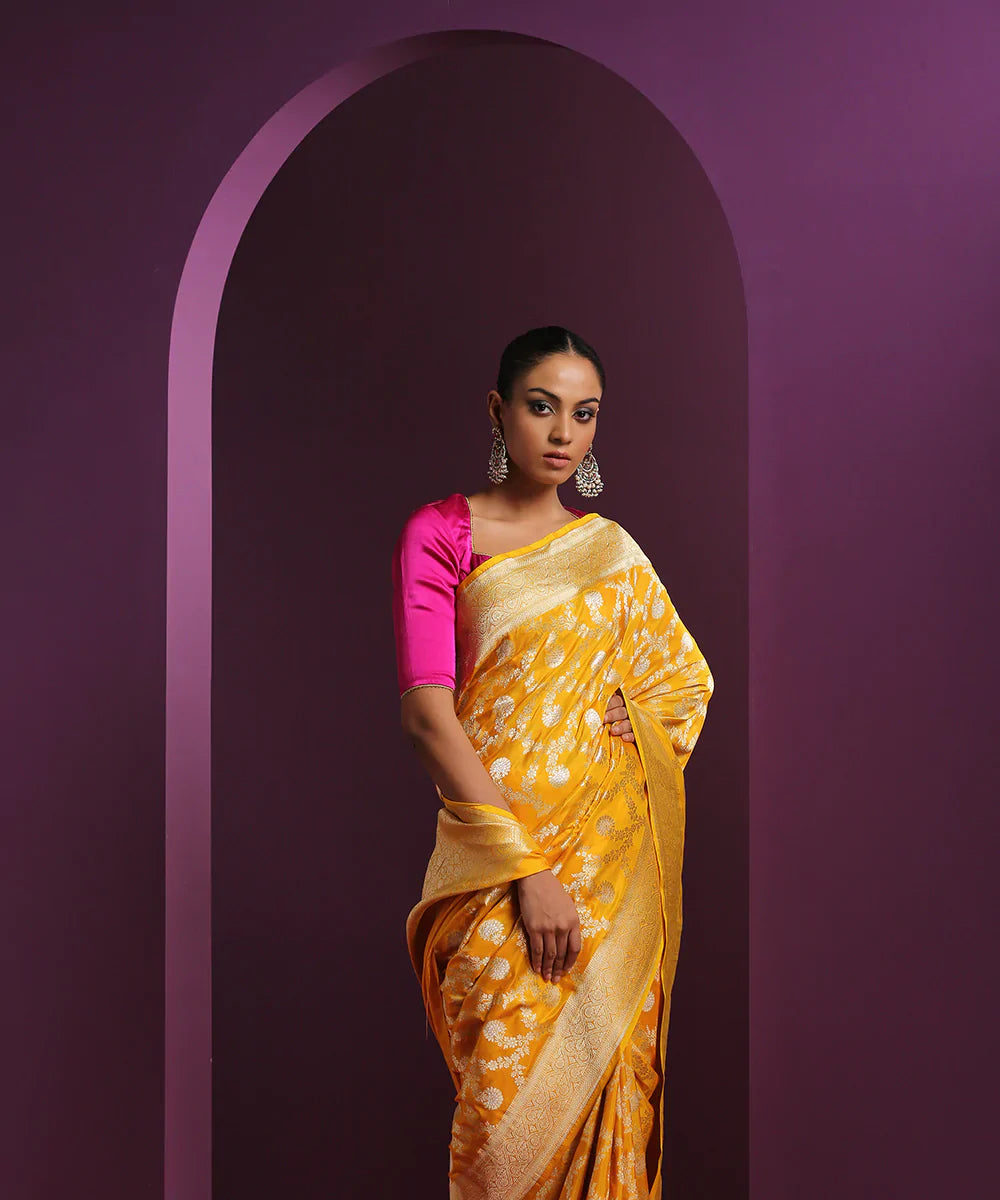 Handloom_Mustard_Pure_Katan_Silk_Banarasi_Saree_With_Gold_And_Silver_Zari_Jaal_WeaverStory_01