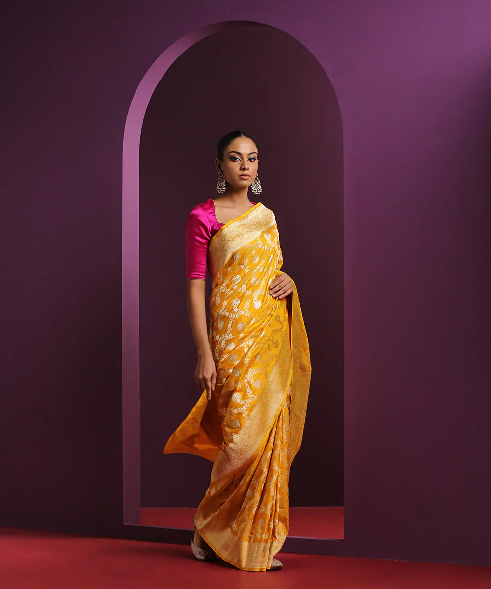 Handloom_Mustard_Pure_Katan_Silk_Banarasi_Saree_With_Gold_And_Silver_Zari_Jaal_WeaverStory_02