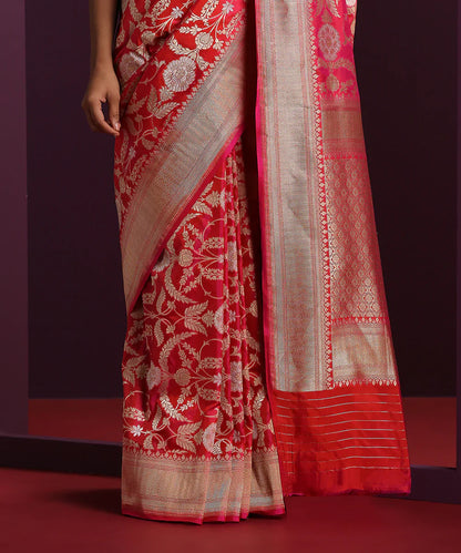 Handloom_Hot_Pink_Pure_Katan_Silk_Banarasi_Saree_With_Gold_And_Silver_Zari_Jaal_WeaverStory_04