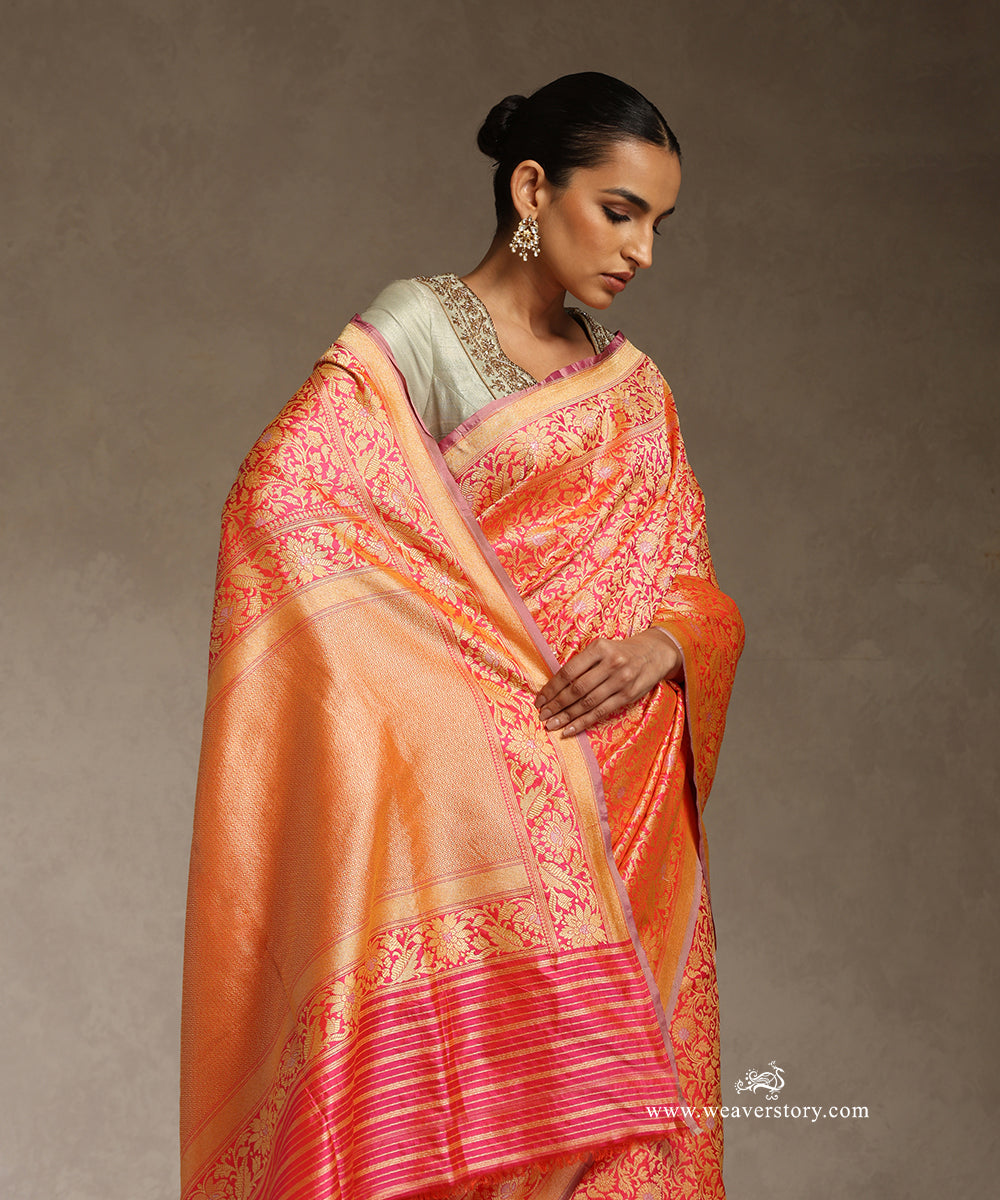 Neon_Pink_Handloom_Double_Shade_Pure_Katan_Silk_Banarasi_Floral_Kimkhab_Kadhwa_Saree_With_Silver_Meena_Booti_WeaverStory_02