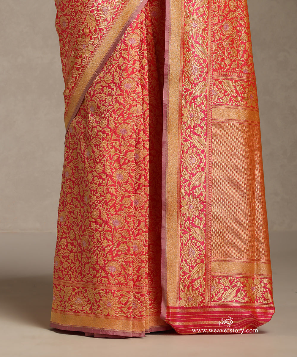 Neon_Pink_Handloom_Double_Shade_Pure_Katan_Silk_Banarasi_Floral_Kimkhab_Kadhwa_Saree_With_Silver_Meena_Booti_WeaverStory_04