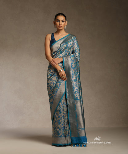Antique_Zari_Base_Blue_And_Green_Meenakari_Jaal_WeaverStory_01