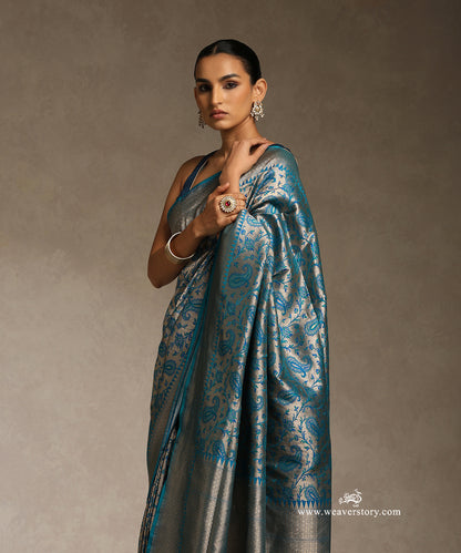 Antique_Zari_Base_Blue_And_Green_Meenakari_Jaal_WeaverStory_02