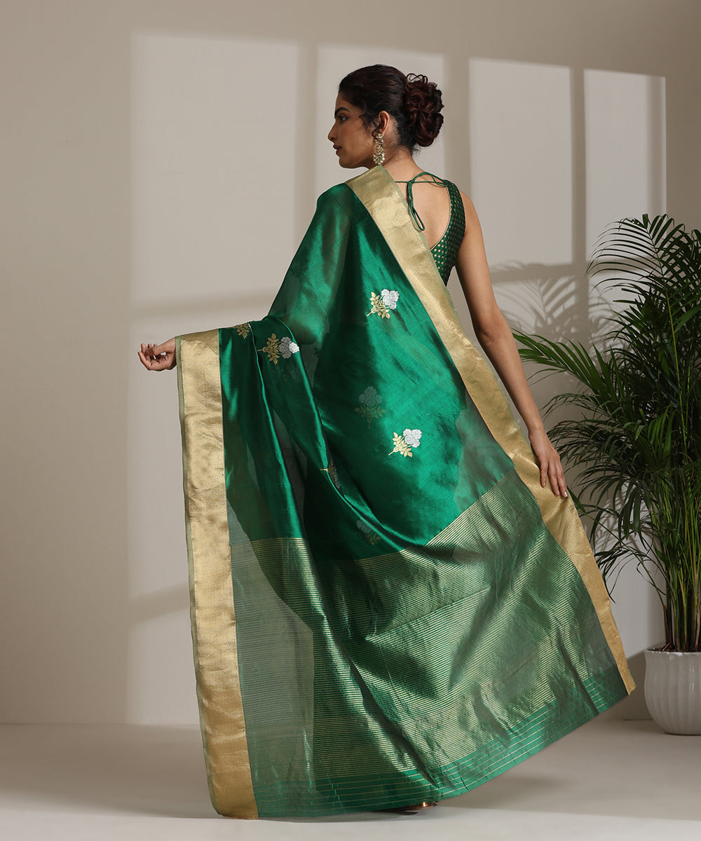 Handloom_Bottle_Green_Pure_Chanderi_Silk_Saree_With_Gulab_And_Meena_Booti_Nakshi_Border_WeaverStory03