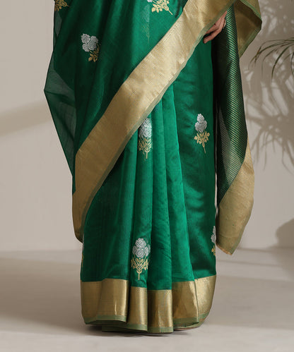 Handloom_Bottle_Green_Pure_Chanderi_Silk_Saree_With_Gulab_And_Meena_Booti_Nakshi_Border_WeaverStory04