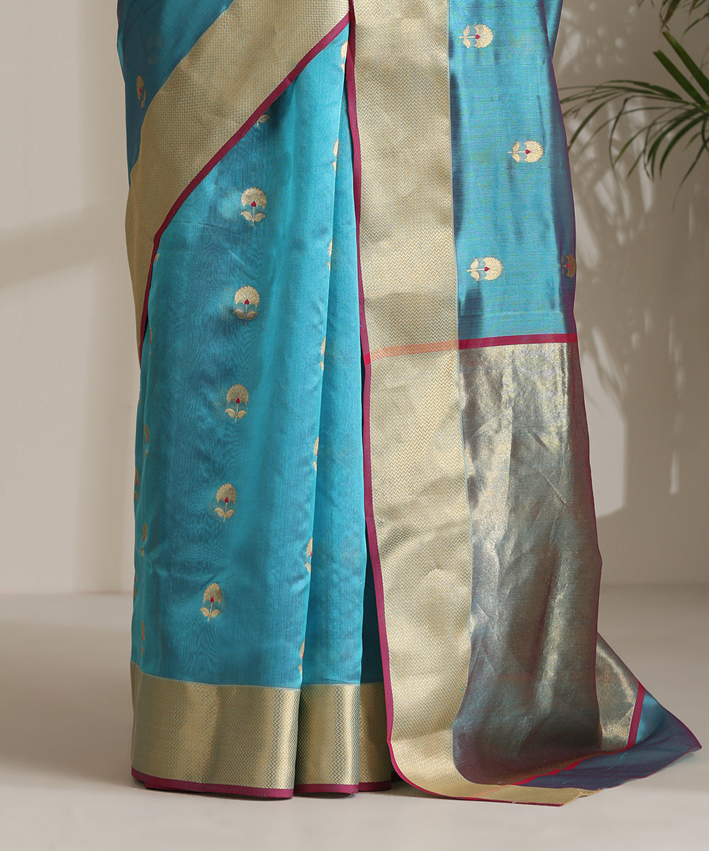 Steel_Blue_Handloom_Pure_Chanderi_Silk_Saree_With_All_Over_Booti_And_Nakshi_Border_WeaverStory04