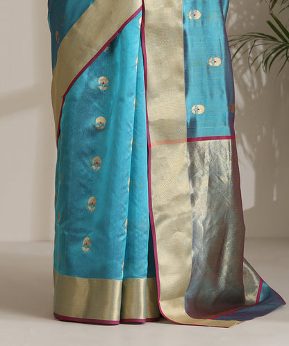 Steel_Blue_Handloom_Pure_Chanderi_Silk_Saree_With_All_Over_Booti_And_Nakshi_Border_WeaverStory04