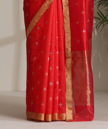 Handloom_Red_Pure_Chanderi_Silk_Saree_With_Sona_Rupa_Booti_And_Tissue_Border_WeaverStory04