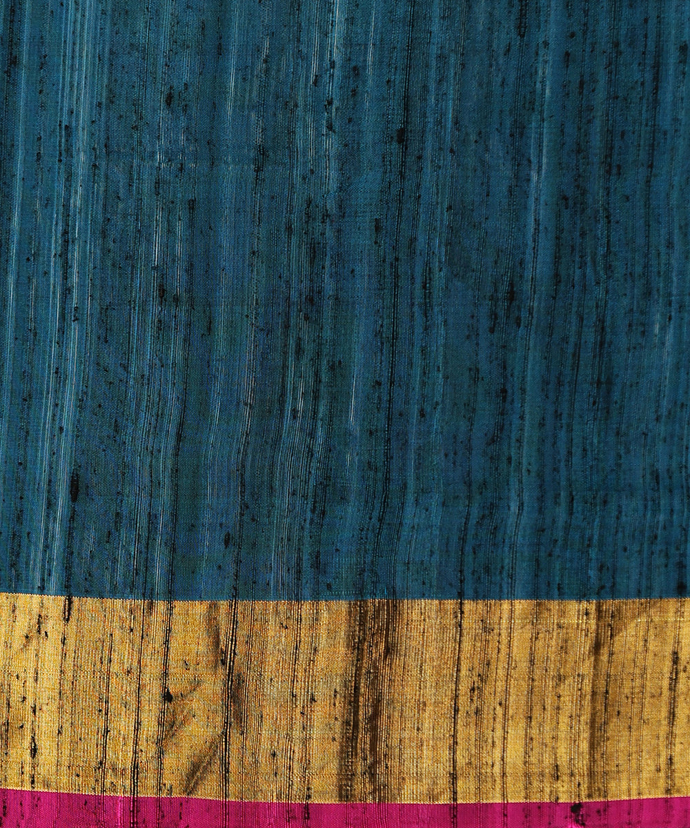 Aqua Blue Handloom Raw Silk Single Ikat Patola Saree With Gold Tissue Border