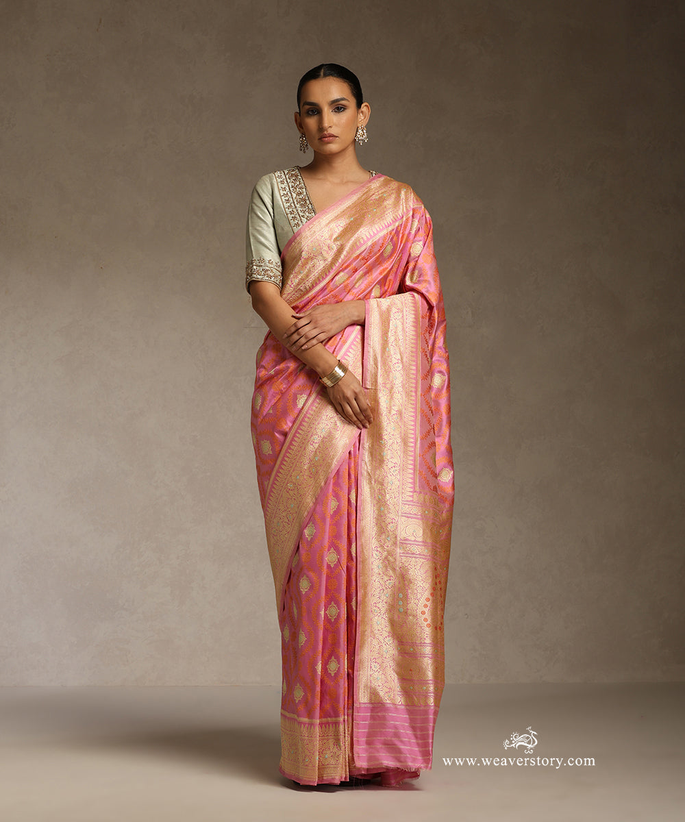 Pink_Orange_Handloom_Double_Shade_Pure_Katan_Silk_Banarasi_Saree_With_All_Over_Resham_Jaal_With_Meenakari_WeaverStory_01
