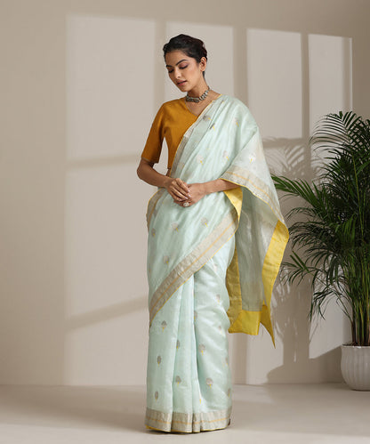 Handloom_Sky_Blue_Pure_Chanderi_Silk_Saree_With_All_Over_Marigold_Booti_And_Meena_WeaverStory02