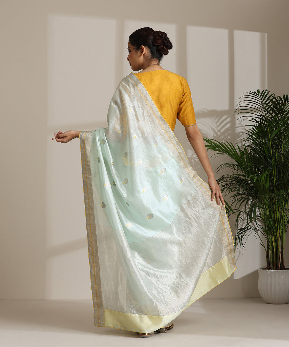 Handloom_Sky_Blue_Pure_Chanderi_Silk_Saree_With_All_Over_Marigold_Booti_And_Meena_WeaverStory03