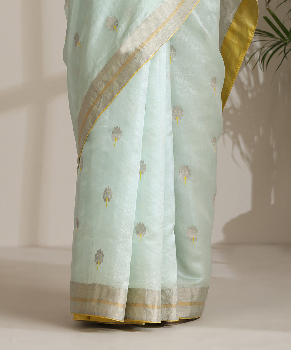 Handloom_Sky_Blue_Pure_Chanderi_Silk_Saree_With_All_Over_Marigold_Booti_And_Meena_WeaverStory04