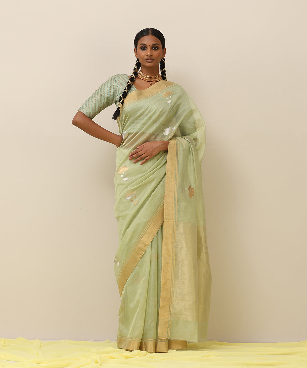 Handloom_Pista_Green_Pure_Silk_Chanderi_Saree_With_All_Over_Sona_Rupa_Booti_WeaverStory_02