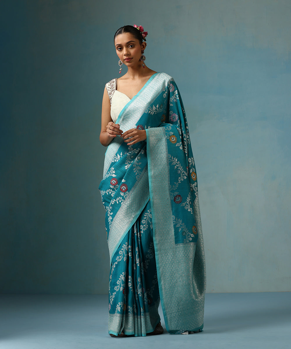 Blue_Handloom_Pure_Tussar_Georgette_Banarasi_Saree_With_Multi_Colour_Meenakari_WeaverStory_01